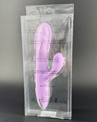silicone thrusting dildo from velvet thruster shown in transparent clear product carton
